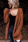 Brown Open Front Woven Texture Knitted Cardigan with Pockets