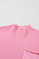 Pink Patch Pocket Ribbed Knit Short Sleeve Sweater