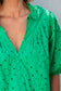 Green Flower Embroidered Hollow-out Puff Sleeve Blouse