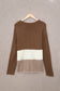 Brown Splicing Buttoned Knitted Long Sleeve Sweater