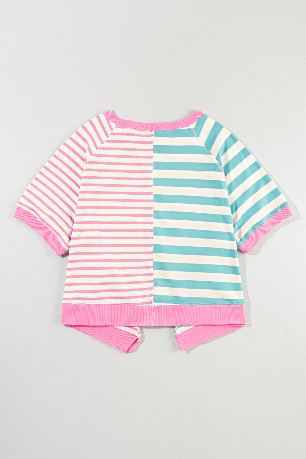 Pink Stripe Contrast Patchwork Oversized T Shirt