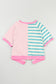 Pink Stripe Contrast Patchwork Oversized T Shirt