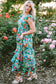 Green Floral Print Sleeveless Ruffle Tiered Maxi Dress