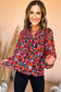 Red Dahlia Abstract Floral Shirred Detail Puff Sleeve Blouse