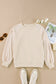 Parchment Eyelet Knit Patchwork Raglan Sleeve Pullover Top