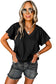 Black Crinkled V Neck Wide Sleeve T-shirt