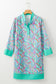 Green Abstract Print Split Neck Bracelet Sleeve Shift Dress