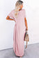 Pink V Neck Hidden Pocket Splits Maxi T-shirt Dress