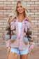 Pink Western Aztec Print Sherpa Splicing Buttoned Flap Pocket Coat