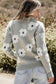 Gray Floral Pattern Half Zip Drop Shoulder Sweater