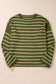 Green Stripe Drop Shoulder Casual Sweater