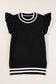 Black Edge Piping Ruffled Sleeve Round Neck Knit T Shirt