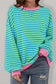 Sky Blue Stripe Oversized Contrast Trim Pullover Sweatshirt