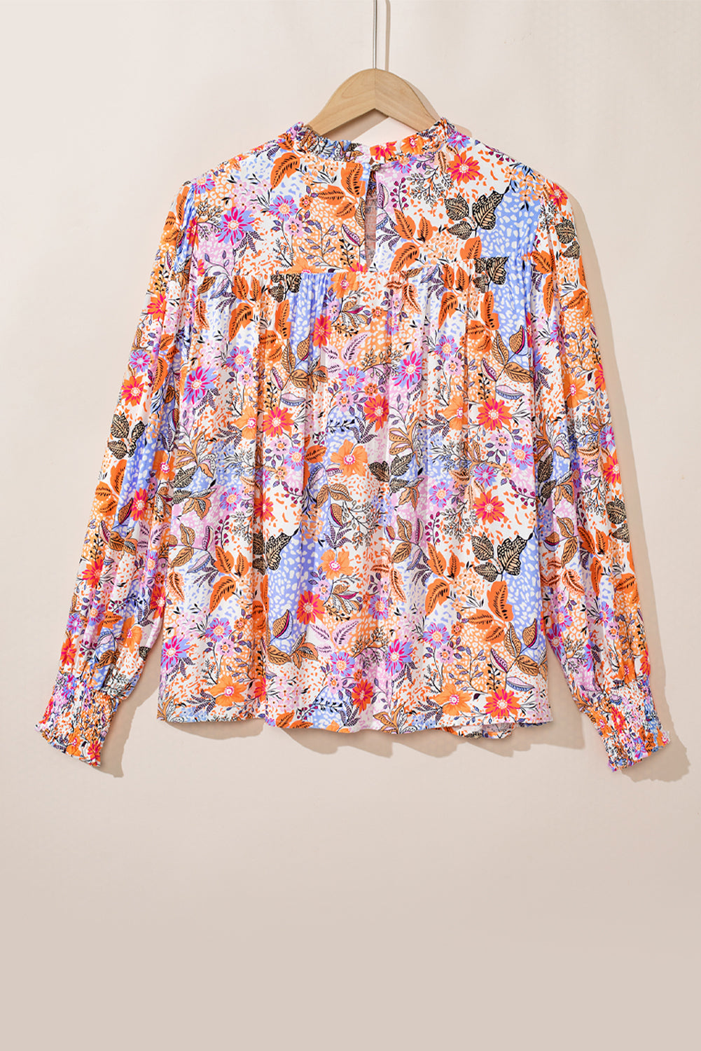 Multicolour Floral Bishop Sleeve Frilled Round Neck Blouse