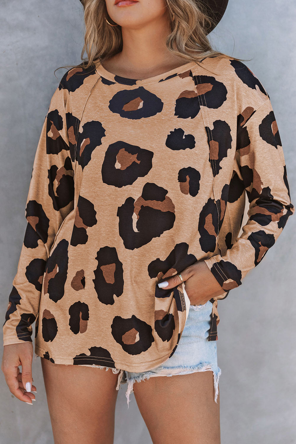 Leopard Print Long Sleeve Loose Top