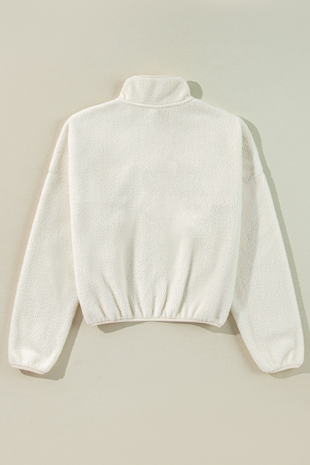 White Fleece Placket Turn-down Collar Drop Shoulder Sweatshirt