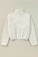 White Fleece Placket Turn-down Collar Drop Shoulder Sweatshirt