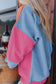 Bright Pink Colorblock Patchwork Drop Shoulder Sweatshirt