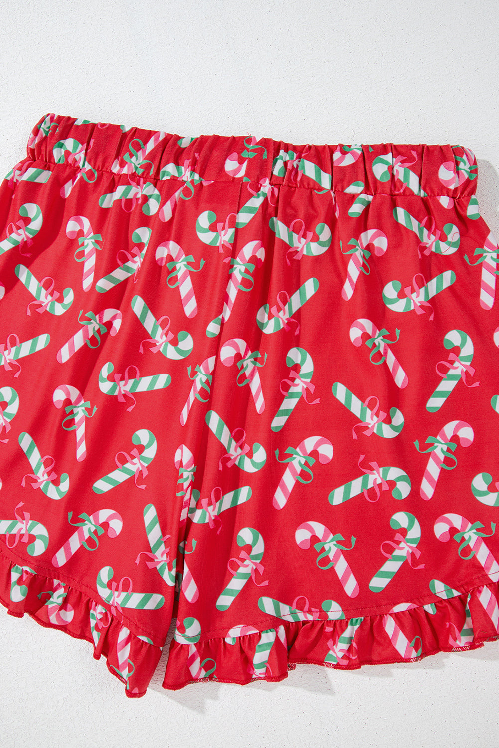 Red Christmas Candy Cane Print Pocketed Knotted Pajama Set