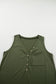 Jungle Green Half Button V Neck Patched Pocket Tank Top