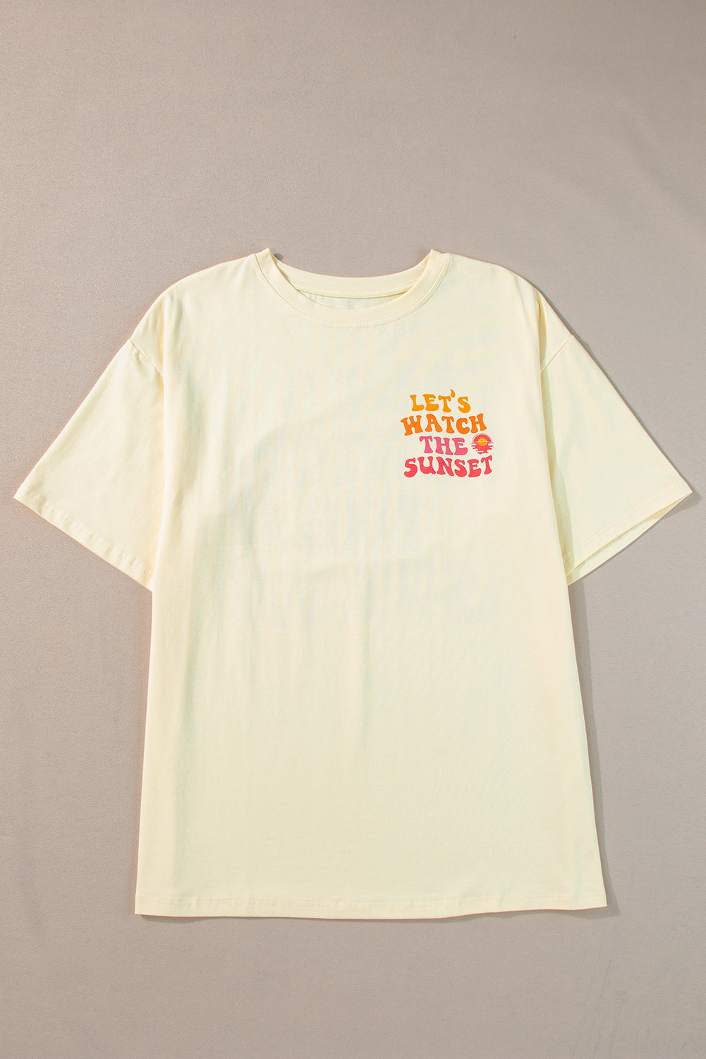 Yellow Cream Back LET'S WATCH THE SUNSET Print Half Sleeve Tee