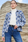 Light Blue Checkered Patchwork Button up Denim Jacket