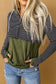 Green Half Zip Stripes Patchwork Hoodie