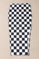 White Checkered Print Side Slit High Waist Midi Skirt