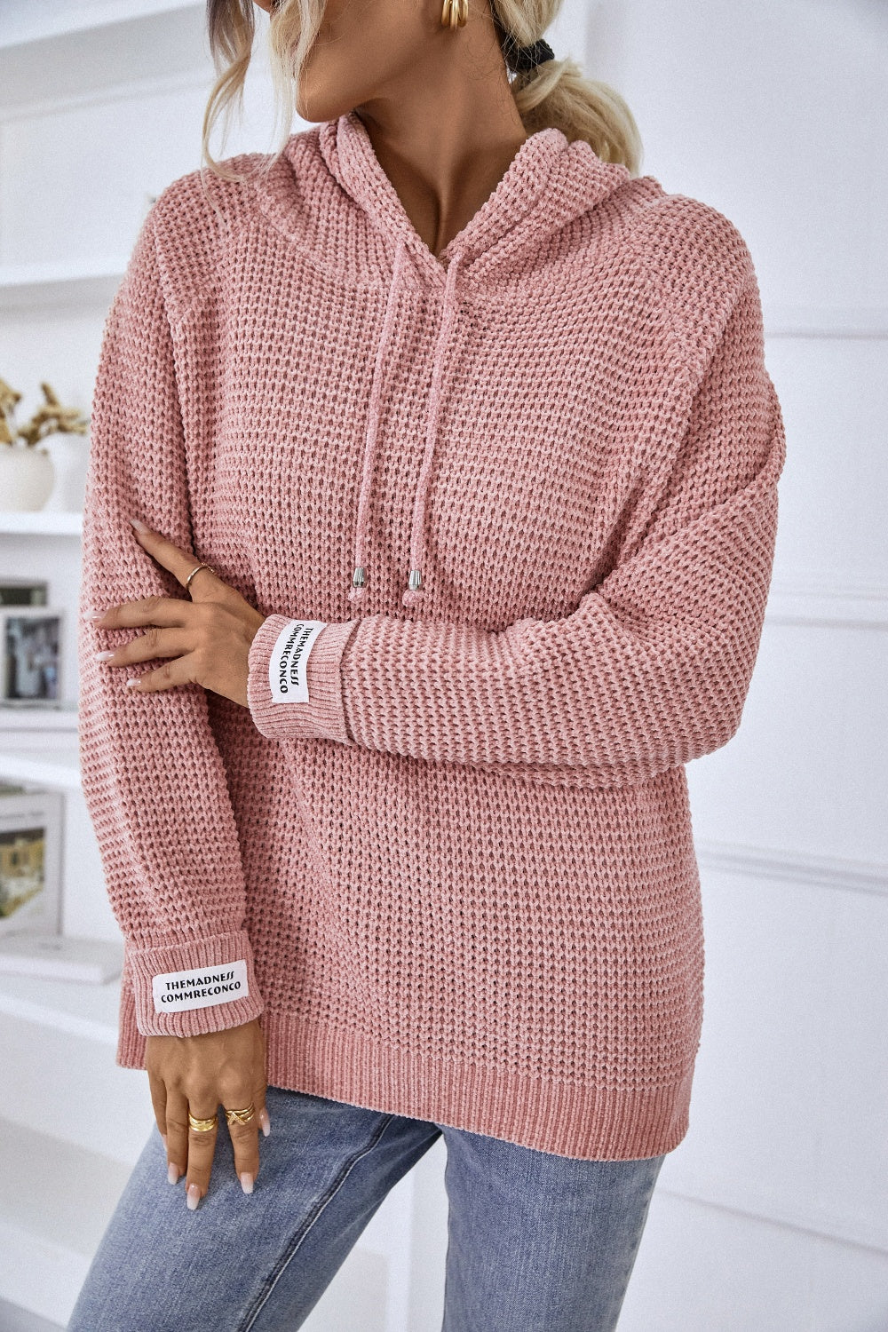 Drawstring Long Sleeve Hooded Sweater