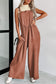 Gold Flame Textured Buttoned Straps Ruched Wide Leg Jumpsuit