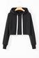 Black Solid Drop Shoulder Drawstring Cropped Hoodie