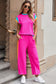 Strawberry Pink Color Block Detail Casual Two-piece Set