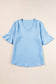 Beau Blue Ruffled Half Sleeve V Neck Textured Top