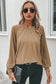 Light French Beige Contrast Lace Raglan Sleeve Plicate Round Neck Top