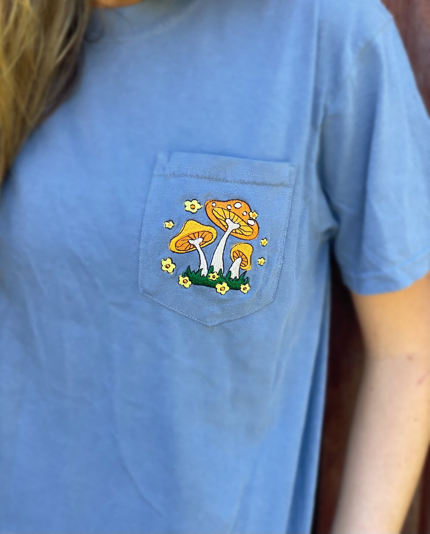 Mushroom Embroidered Pocket Tee