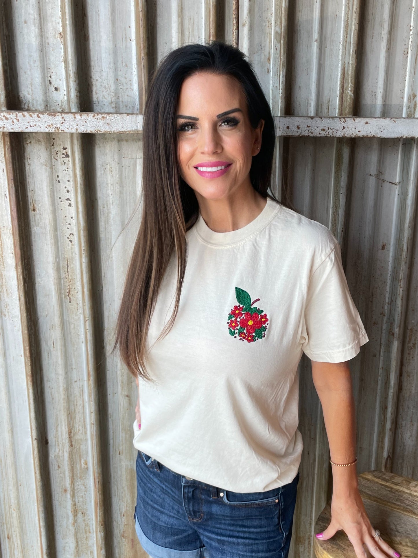 Embroidered Apple Teacher Tee