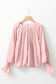 Apricot Pink Pleated Round Neck Flounce Sleeve Satin Blouse