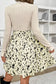 Beige Ribbed Knit Patchwork Printed Belted A-line Dress