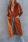 Brown Retro Velvet Long Sleeve Pocket Coat