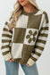 Green Checkered Floral Print Striped Sleeve Sweater