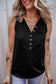 Black Half Button V Neck Patched Pocket Tank Top