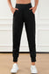 Black Exposed Seam High Waist Pocketed Joggers