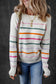 White Colorful Striped Ribbed Trim Sweater