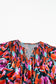 Red Dahlia Abstract Floral Shirred Detail Puff Sleeve Blouse