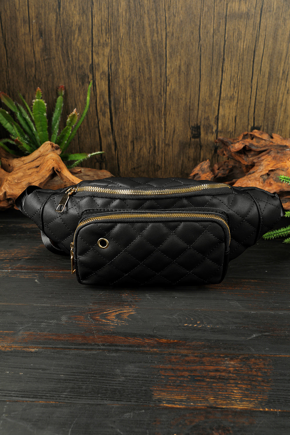 Black Rhombus Pattern Simple Waist Bag