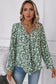 Green Polka Dot Print Button Front V Neck Blouse