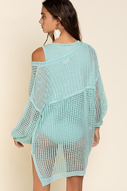 Oversized Fit See-through Pullover Cover Up