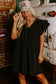 Black Ruffle Sleeve V Neck Frilled Shift Dress