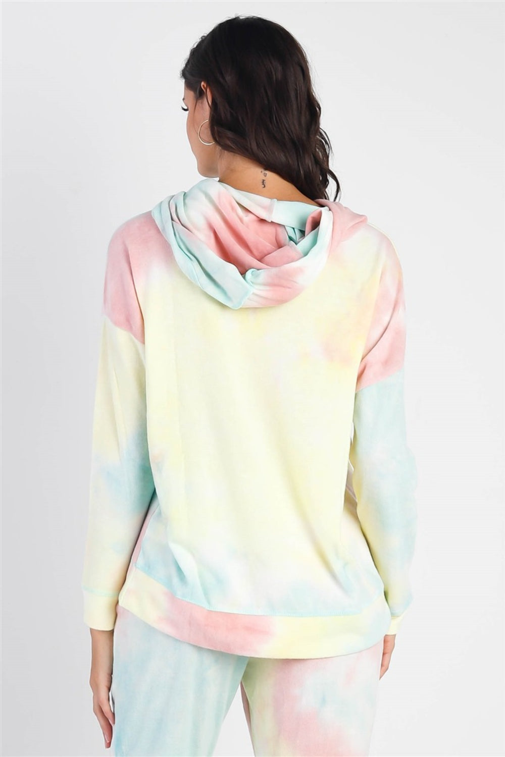 Cherish Apparel Drawstring Tie-Dye Dropped Shoulder Hoodie