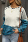 Blue Tie Dye Cow Color Block Pullover Sweatshirt